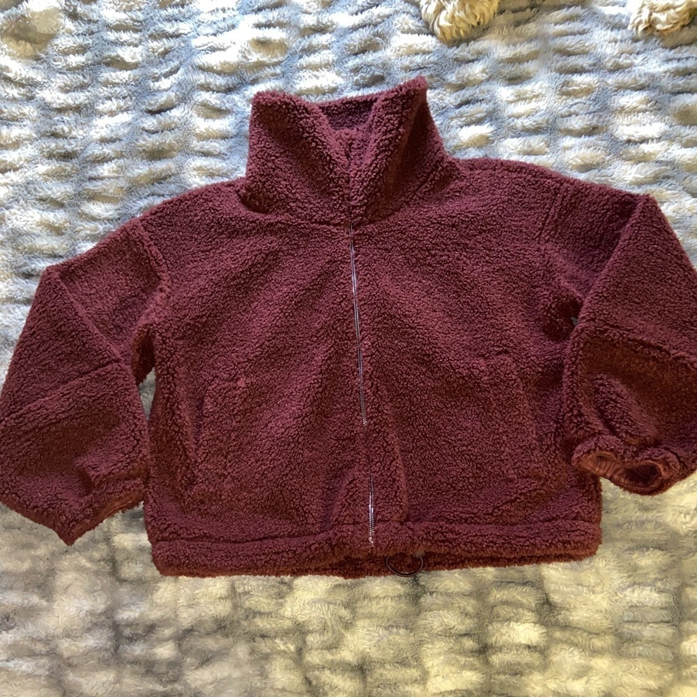 Lululemon Cinchable fleece zip up size 8 red merlot - Picture 3 of 15